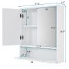 Bathroom Double Mirror Door Wall Mount Storage Wood Cabinet - White