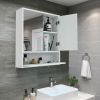 Bathroom Double Mirror Door Wall Mount Storage Wood Cabinet - White