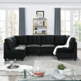 U shape Modular Sectional Sofa; DIY Combination; includes Four Single Chair and Two Corner; Black Velvet - Black