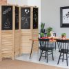 4-Panel Folding Privacy Room Divider Screen with Chalkboard - natural