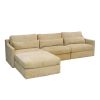 Living Room Ottoman, Soft Linen Fabric Upholstered Ottoman 1-Pc with Thick Padded Cushion, Biege - as Pic