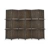 6 Panel Folding Weave Fiber Room Divider with 2 Display Shelves - Brown