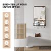 Wall Bathroom Mirror with Shelf Hooks Sturdy Metal Frame for Bedroom Living Room - Black