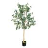 5.5 Feet Artificial Eucalyptus Tree with 517 Silver Dollar Leaves - Green + Black