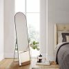 Floor Standing Mirror, Wall Mirror with Stand Aluminum Alloy Thin Frame,16''*59'',Black - as Pic