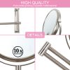 8-inch Wall Mounted Makeup Vanity Mirror, Height Adjustable, 1X / 10X Magnification Mirror, 360° Swivel with Extension Arm - Brushed Nickel