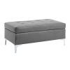 Contemporary Gray Tufted Top 1pc Ottoman Faux Leather Upholstered Solid Wood Frame Living Room Furniture Silver Metal Legs - as Pic