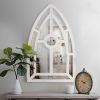 Arched Window Pane Wooden Wall Mirror with Trimmed Details, Silver - as Pic