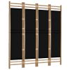 Folding 4-Panel Room Divider 63" Bamboo and Canvas - Black