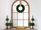 34x54.3" Large Arched Accent Mirror with Brown Frame with Decorative Window Look Classic Architecture Style Solid Fir Wood Interior Decor - as Pic