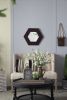 18.5" x 18.5" Hexagon Mirror with Solid Wood Frame, Wall Decor for Living Room Bathroom Hallway, Dark Brown - as Pic