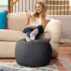 Jaxx Ellis Ottoman Shearling Faux-Lamb Plush Pouf for Modern Interior Design, Small, Black - Black - Faux-Sheep