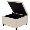 Large square storage ottoman with wooden legs, Upholstered button tufted coffee table with nail trims for Living Space,Beige - as Pic