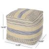 Western Handcrafted Fabric Pouf, Natural Blue - as Pic