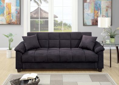 Contemporary Living Room Adjustable Sofa Ebony Microfiber Couch Plush Storage Couch 1pc Futon Sofa w Pillows - as Pic