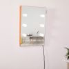 Wooden Wall Vanity Mirror Makeup Mirror Dressing Mirror with LED Bulbs - as Pic