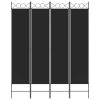 4-Panel Room Divider Black 63"x78.7" Fabric - Black