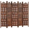 Hand carved 5-Panel Room Divider Brown 78.7"x65" Solid Mango Wood - Brown