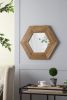 18.5" x 18.5" Hexagon Mirror with Natural Wood Frame, Wall Decor for Living Room Bathroom Hallway, - as Pic