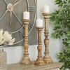 DecMode Traditional Wood Candle Holder, Set of 3 24", 21", 17"H with Brown Distressed Finish - DecMode