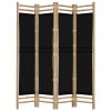 Folding 4-Panel Room Divider 63" Bamboo and Canvas - Black