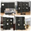 6 Panel Folding Weave Fiber Room Divider with 2 Display Shelves - Black