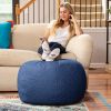 Jaxx Ellis Ottoman Shearling Faux-Lamb Plush Pouf for Modern Interior Design, Large, Indigo - Indigo - Faux-Sheep