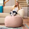 Jaxx Ellis Ottoman Shearling Faux-Lamb Plush Pouf for Modern Interior Design, Large, Pink - Pink - Faux-Sheep