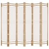 Folding 6-Panel Room Divider 94.5" Bamboo and Canvas - Cream