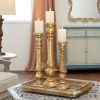 DecMode 3 Candle Gold Mango Wood Candle Holder, Set of 3 - Candles & Holders