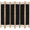 Folding 6-Panel Room Divider 94.5" Bamboo and Canvas - Black