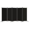 5-Panel Room Divider Black 170.5"x70.9" Fabric - Black