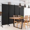 4-Panel Folding Room Divider Privacy Screen with Lockable Wheels - Black