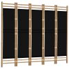 Folding 5-Panel Room Divider 78.7" Bamboo and Canvas - Black