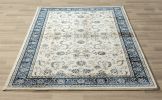 Stylish Classic Pattern Design Traditional Floral Filigree Bordered Area Rug - Beige|Ivory|Blue - 7'9" X 9'9"