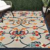 Stylish Classic Pattern Design Floral Damask High-Low Indoor Outdoor Area Rug - Navy|Orange - 5' X 8'