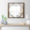 Round Wall Mirror with Rectangular Wooden Frame, Brown - as Pic