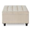 Large square storage ottoman with wooden legs, Upholstered button tufted coffee table with nail trims for Living Space,Beige - as Pic