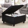 Large square storage ottoman with wooden legs, Upholstered button tufted coffee table with nail trims for Living Space, Black - as Pic