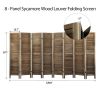 Sycamore wood 8 Panel Screen Folding Louvered Room Divider - brown