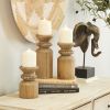 DecMode 3 Candle Brown Wood Candle Holder, Set of 3 - DecMode