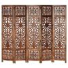 Hand Carved 5-Panel Room Divider Brown 78.7"x65" Solid Mango Wood - Grey