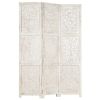 Hand carved 3-Panel Room Divider White 47.2"x65" Solid Mango Wood - White