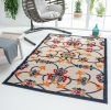 Stylish Classic Pattern Design Floral Damask High-Low Indoor Outdoor Area Rug - Navy|Orange - 5' X 8'