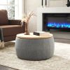 Round Storage Ottoman; 2 in 1 Function; Work as End table and Ottoman; Dark Grey - as picture