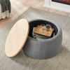 Round Storage Ottoman; 2 in 1 Function; Work as End table and Ottoman; Dark Grey - as picture