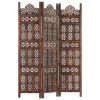 Hand carved 3-Panel Room Divider Brown 47.2"x65" Solid Mango Wood - Brown