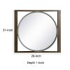 Round Wall Mirror with Rectangular Wooden Frame, Brown - as Pic