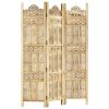 Hand carved 3-Panel Room Divider 47.2"x65" Solid Mango Wood - Brown