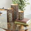 DecMode 3 Holder Dark Brown Metal Geometric Decorative Candle Lantern, Set of 3 - DecMode